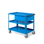 Carrello Clever Large con piano in acciaio aggiuntivo e cassetto blu