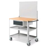 Carrello con Ruote Clever Large con Piano in Legno grigio cassetto e parete