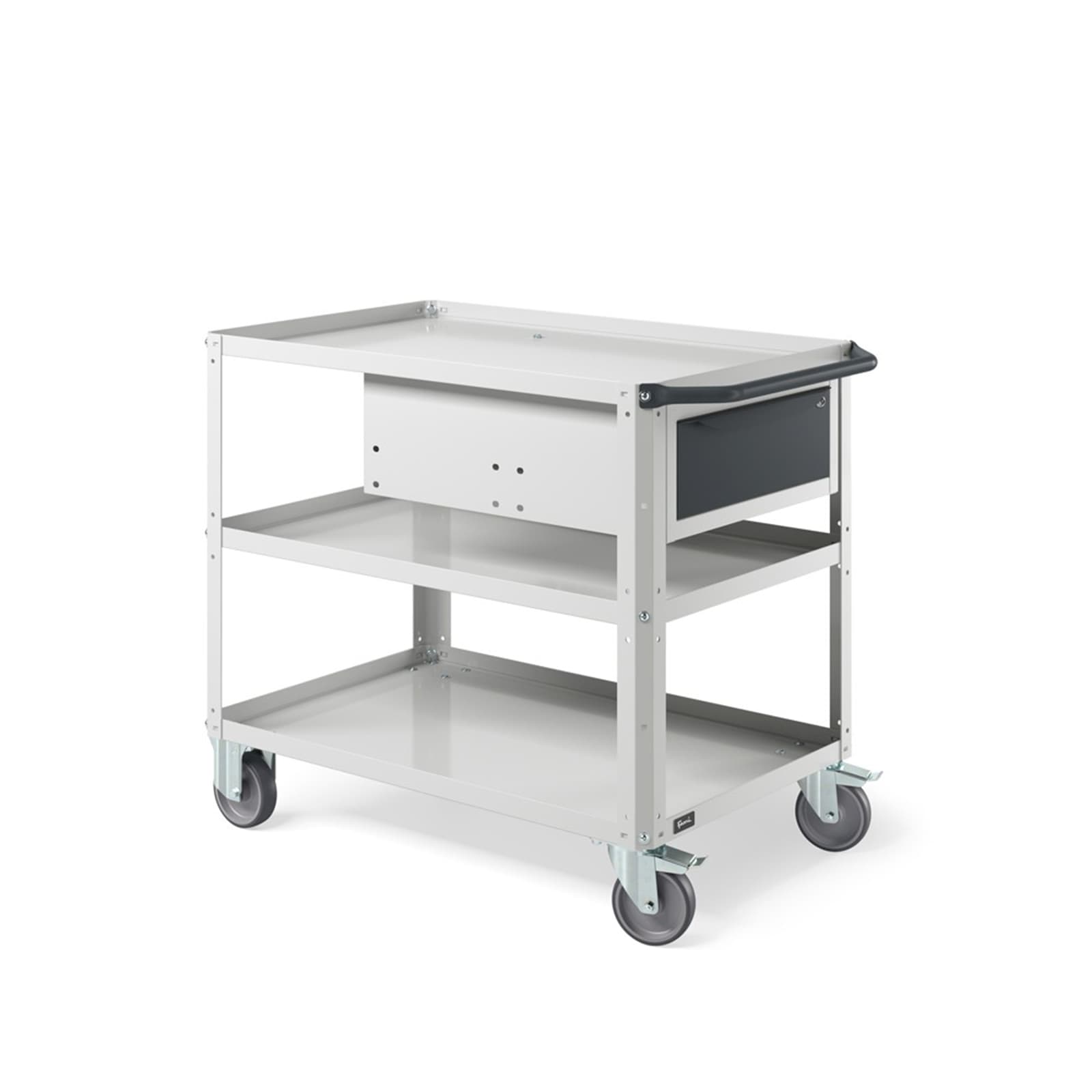 Carrello Clever Large con piano in acciaio aggiuntivo e cassetto grigio