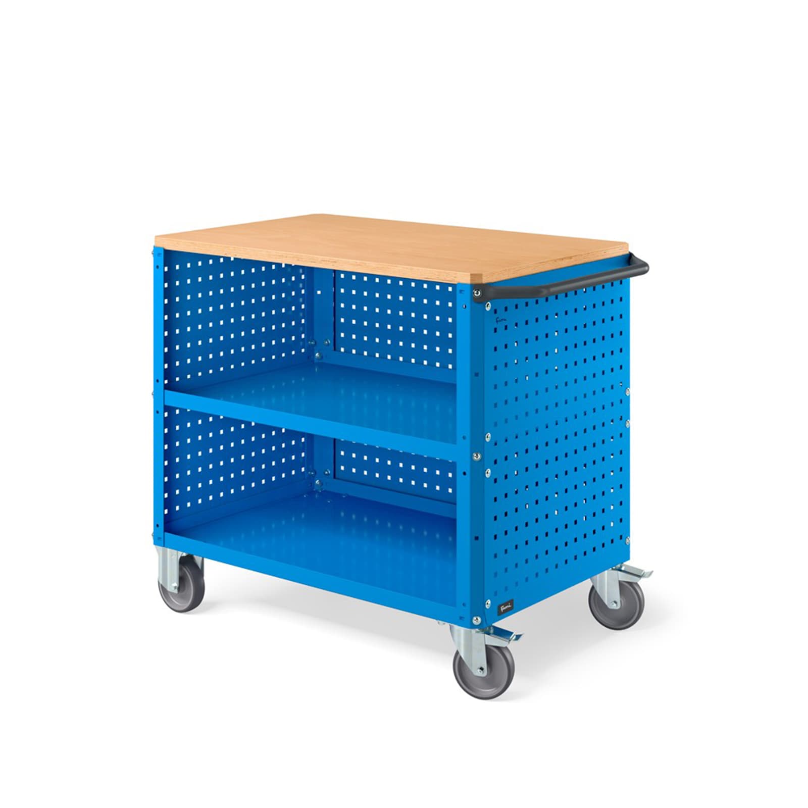 Carrello con Ruote Clever Small Blu con piano in legno e pannello posteriore